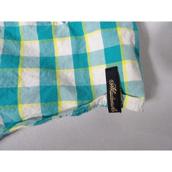 Akademiks Shirt XL Plaid Teal Yellow White Button Up Y2K Hip Hop Colorful Logo C - Picture 7 of 13